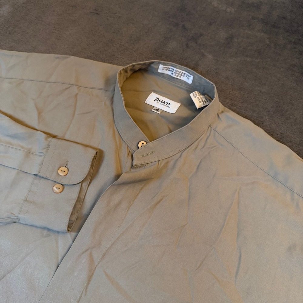Pavo by Lastrada Band Collar Shirt Mens Medium Tan Rayon Blend Mandarin